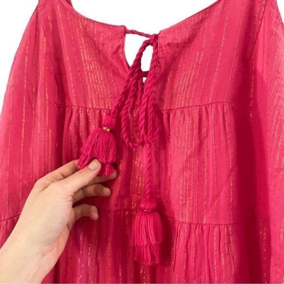 Karina Grimaldi Belle Maxi Tassel Dress in Pink Cherry, Size Medium - Picture 5 of 10